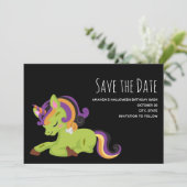 Niedlich Frankenstein Unicorn Halloween Zeichnend Save The Date (Stehend Vorderseite)