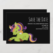 Niedlich Frankenstein Unicorn Halloween Zeichnend Save The Date (Vorne/Hinten)