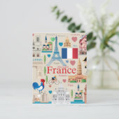 Niedlich-Frankreich-Icons Postkarte (Stehend Vorderseite)