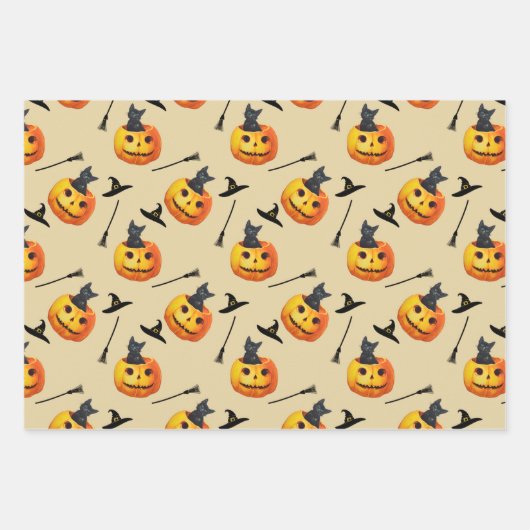 Niedlich Friendly Black Cat sitzend in einem Pumpk Geschenkpapier Set (Vorderseite 2)