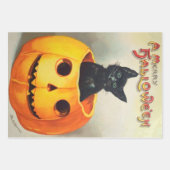 Niedlich Friendly Black Cat sitzend in einem Pumpk Geschenkpapier Set (Vorderseite)