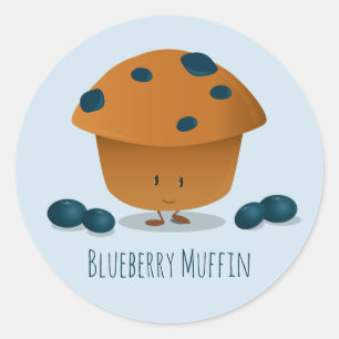 Niedlich Friendly Blueberry Muffin Cartoon Runder Aufkleber