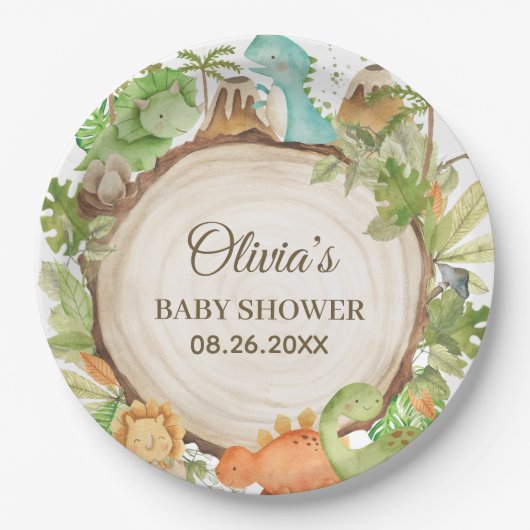 Niedlich Friendly Dinosaur Babydusche Geburtstag Pappteller (Vorderseite)