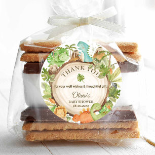 Niedlich Friendly Dinosaur Babydusche Geburtstagsp Runder Aufkleber