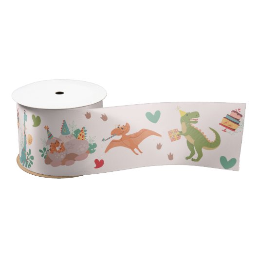 Niedlich Friendly Dinosaurier Green Satin Ribbon Satinband (Spule)