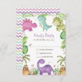 Niedlich Friendly Dinosaurs Baby Dusche 1. Geburts RSVP Karte (Vorne/Hinten)
