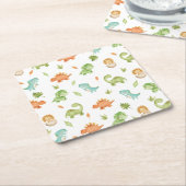 Niedlich Friendly Dinosaurs Party T-Rex Brontosaur Rechteckiger Pappuntersetzer (angewinkelt)