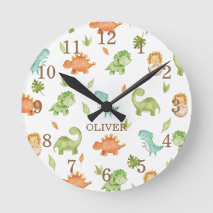 Niedlich Friendly Dinosaurs T-Rex Brontosaurus Sch Runde Wanduhr