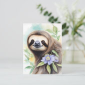 Niedlich Friendly Sloth Wassercolor Malerei Postkarte (Stehend Vorderseite)