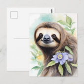 Niedlich Friendly Sloth Wassercolor Malerei Postkarte (Vorne/Hinten)