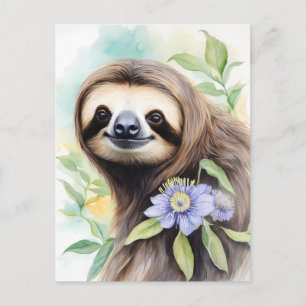Niedlich Friendly Sloth Wassercolor Malerei Postkarte