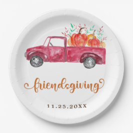 Niedlich Friendsgiving Calligrafy Red Truck Pumpki Pappteller