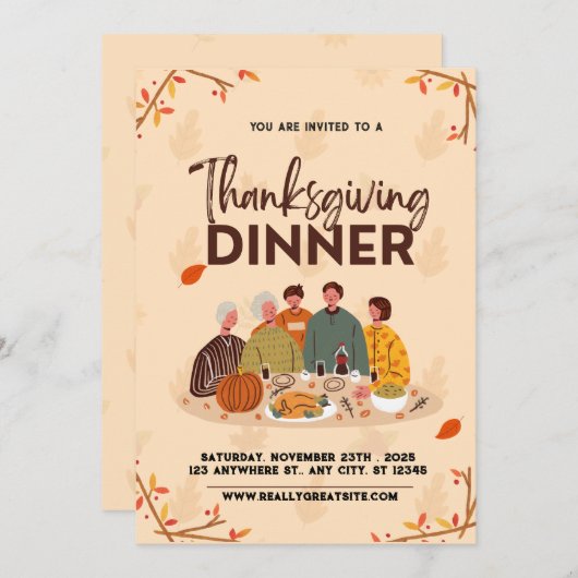 Niedlich Friendsgiving Erntedank Dinner Einladung (Vorne/Hinten)