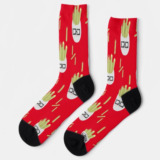 Niedlich Fries Junk Food Muster Red Socks Socken (Linkes Detail)