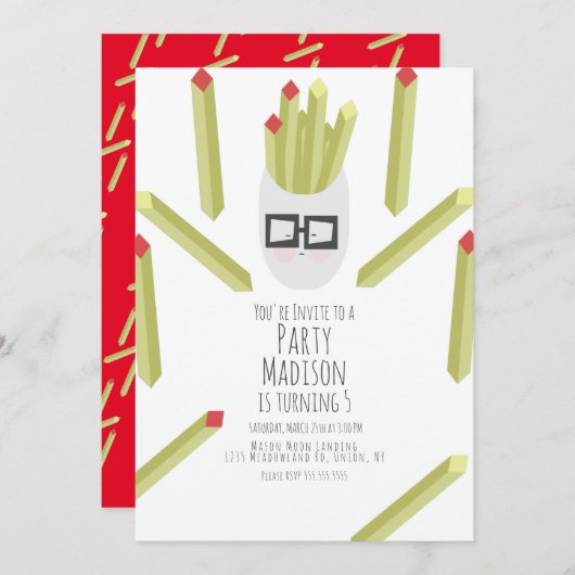 Niedlich Fries Restaurant Geburtstagsparty Einladung (Vorne/Hinten)