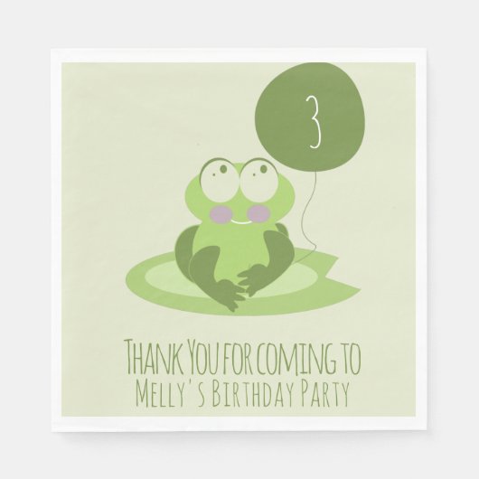 Niedlich Frog Birthday Green Ballon Danke Serviette (Vorderseite)
