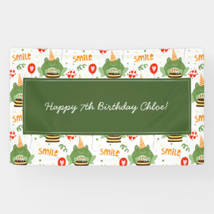 Niedlich Frog Muster Lächeln Text Happy Birthday w Banner