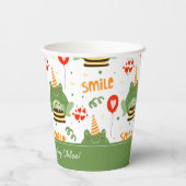 Niedlich Frog Muster Lächeln Text Happy Birthday w Pappbecher (Rückseite)