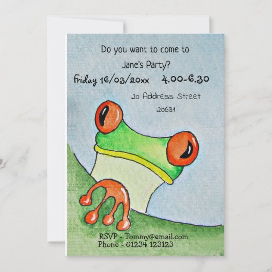 Niedlich Frog Party Einladung (Vorderseite)