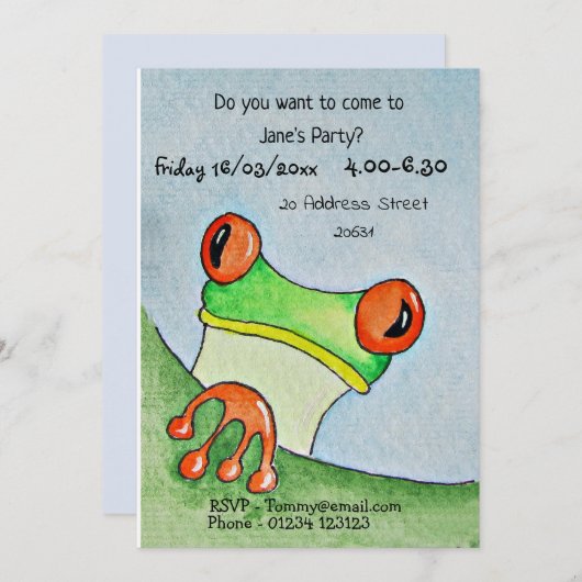 Niedlich Frog Party Einladung (Vorne/Hinten)