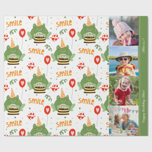 Niedlich Frog Pattern Lächeln Text Happy Birthday Geschenkpapier (Flach)