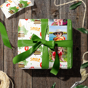 Niedlich Frog Pattern Lächeln Text Happy Birthday  Geschenkpapier