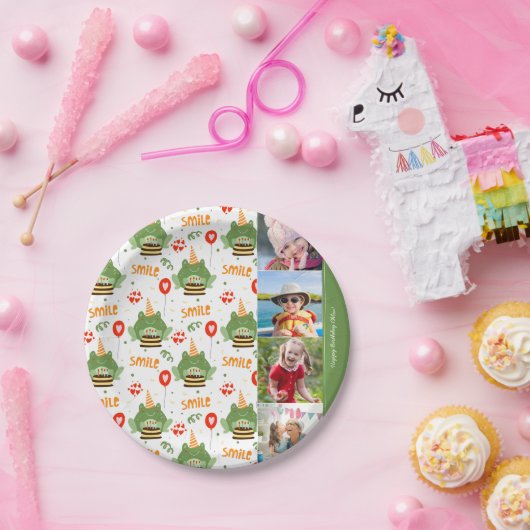 Niedlich Frog Pattern Lächeln Text Happy Birthday  Pappteller (Party)