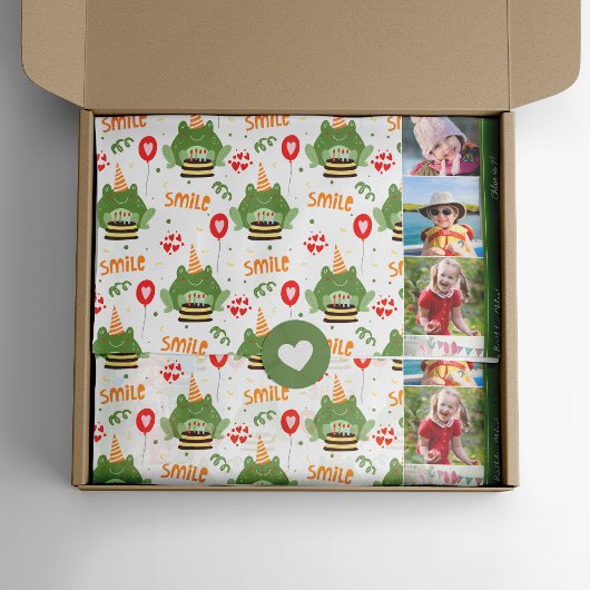 Niedlich Frog Pattern Lächeln Text Happy Birthday  Seidenpapier