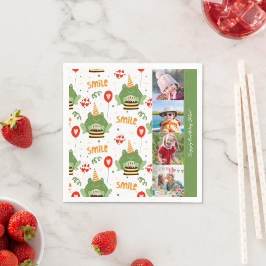 Niedlich Frog Pattern Lächeln Text Happy Birthday Serviette (Beispiel)