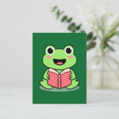 Niedlich Frog Reading Book Kawaii Postkarte (Stehend Vorderseite)