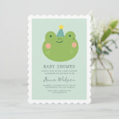 Niedlich Frog Sage Green Niedlich Baby Dusche Einladung (Stehend Vorderseite)