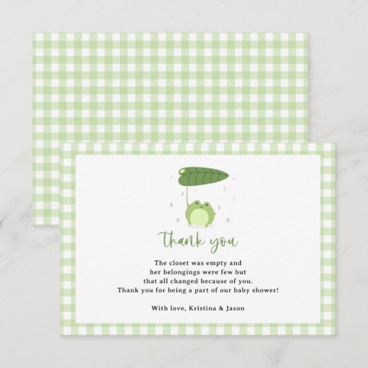 Niedlich Frog Theme Kinderdusche Klein Dankeskarte (Vorne/Hinten)