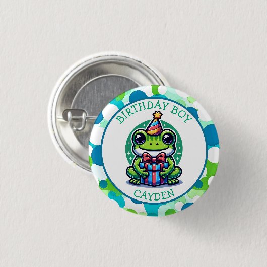 Niedlich Frog Themed Boy's Birthday Boy Button (Vorne & Hinten)