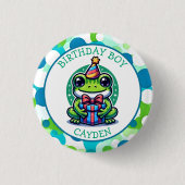Niedlich Frog Themed Boy's Birthday Boy Button (Vorderseite)