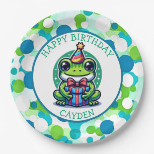 Niedlich Frog Themed Boy's Birthday Boy Foto Pappteller