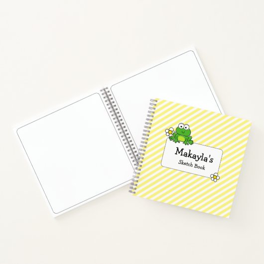 Niedlich Frog Yellow and White Stripe Spirale Note Notizblock (Innenseite)