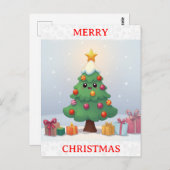 Niedlich Frohe Weihnachten Cartoon Tree Postkarte (Vorne/Hinten)