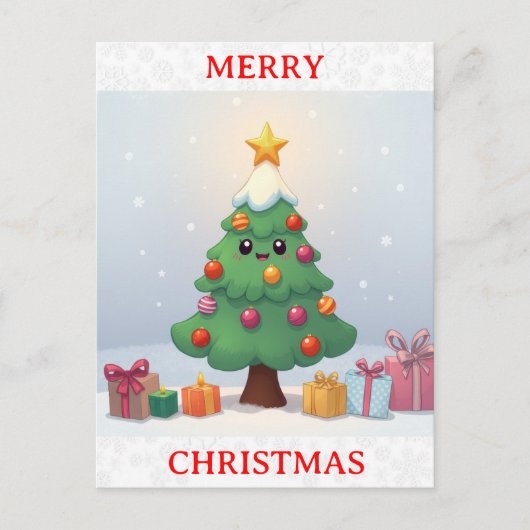 Niedlich Frohe Weihnachten Cartoon Tree Postkarte (Vorderseite)