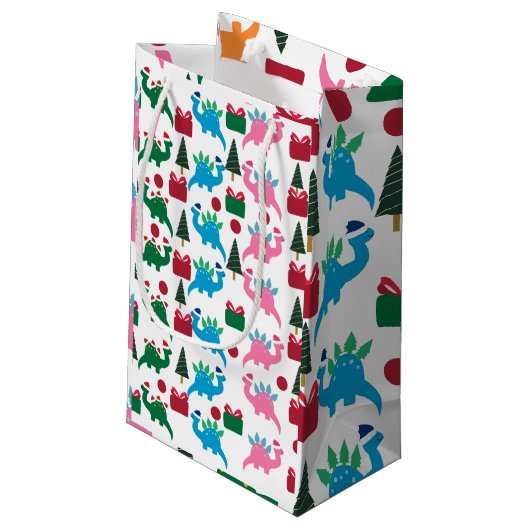 Niedlich frohe Weihnachten Dinosaurier Kleine Gesc Kleine Geschenktüte (Rückseite Schrägansicht)