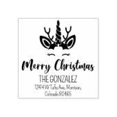 Niedlich Frohe Weihnachten Einhorn Rücksendeadress Gummistempel (Prägung)