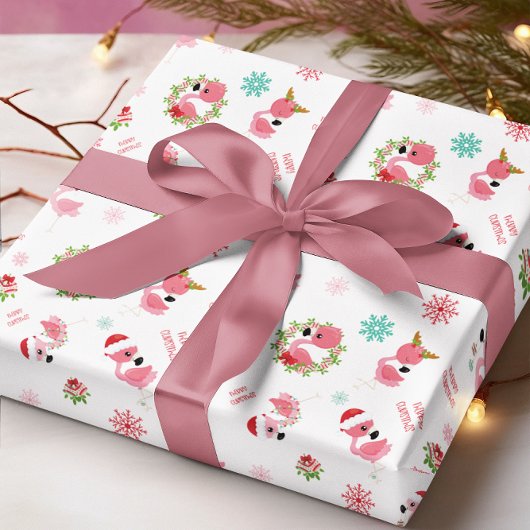 Niedlich frohe Weihnachten Flamingo Snowflake Geschenkpapier