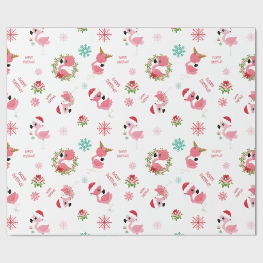 Niedlich frohe Weihnachten Flamingo Snowflake Geschenkpapier (Flach)