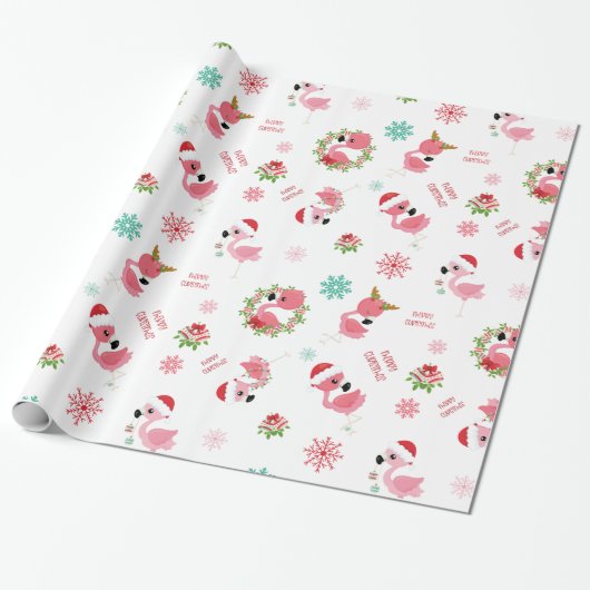 Niedlich frohe Weihnachten Flamingo Snowflake Geschenkpapier (Ungerollt)