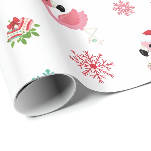 Niedlich frohe Weihnachten Flamingo Snowflake Geschenkpapier (Rolleneckpunkt)