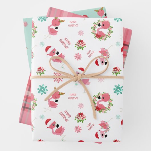 Niedlich frohe Weihnachten Flamingo Snowflake Geschenkpapier Set (Beispiel)