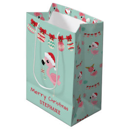 Niedlich frohe Weihnachten Flamingo Snowflake Mittlere Geschenktüte