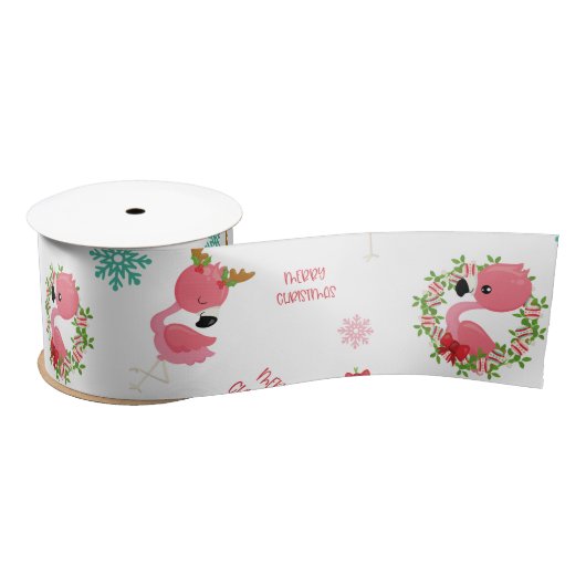 Niedlich frohe Weihnachten Flamingo Snowflake Satinband (Spule)