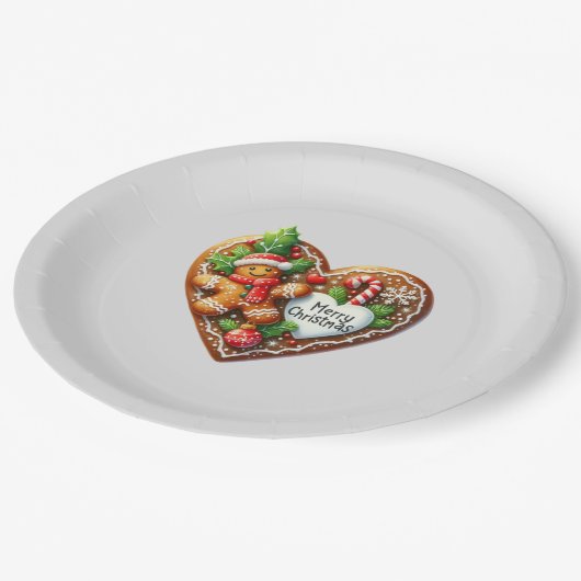 Niedlich frohe Weihnachten Gingerbread Mann Herz Pappteller (Schrägansicht)