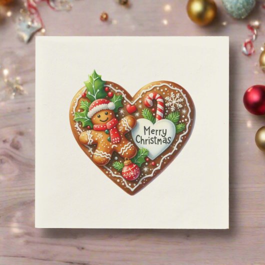 Niedlich frohe Weihnachten Gingerbread Mann Herz Serviette