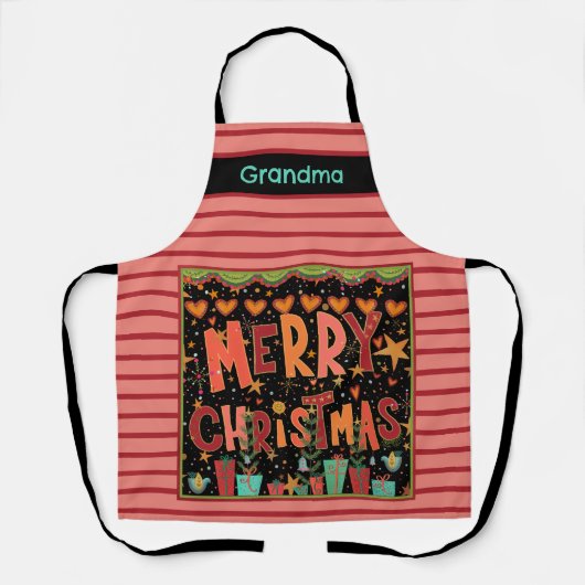 Niedlich frohe Weihnachten, individueller Name Ros Schürze (Vorderseite)